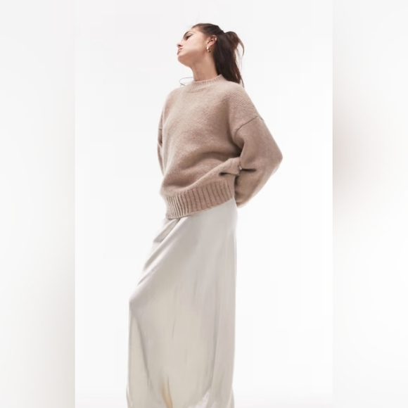 Topshop Knitted Crew Neck Sweater In Oat Womens Size Small (4-6) - Picture 3 of 12